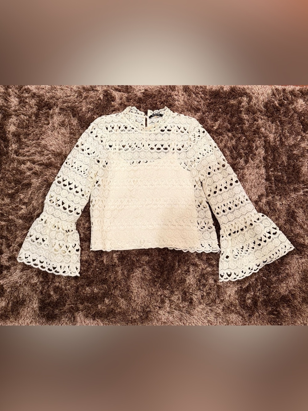 Sugarlips Cream Lace Bell-Sleeve Crop Top